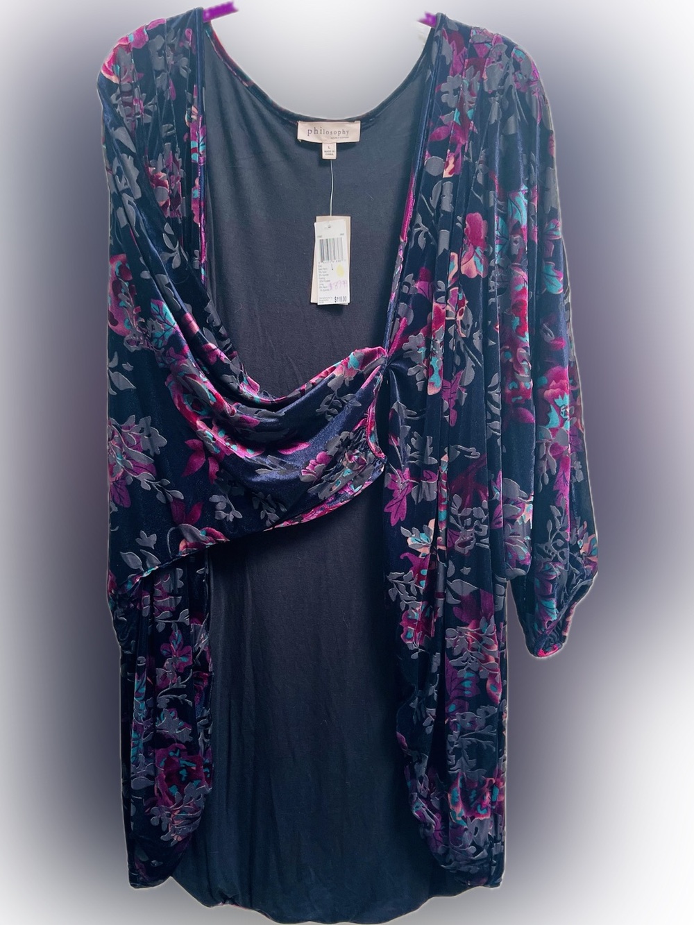 Philosophy Velvet Floral Topper Kimono L | Luxe Soft Flocked Print